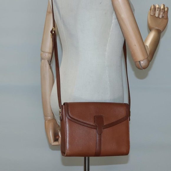 Burberrys Shoulder Bag Leather Brown Gold Auth BA1088