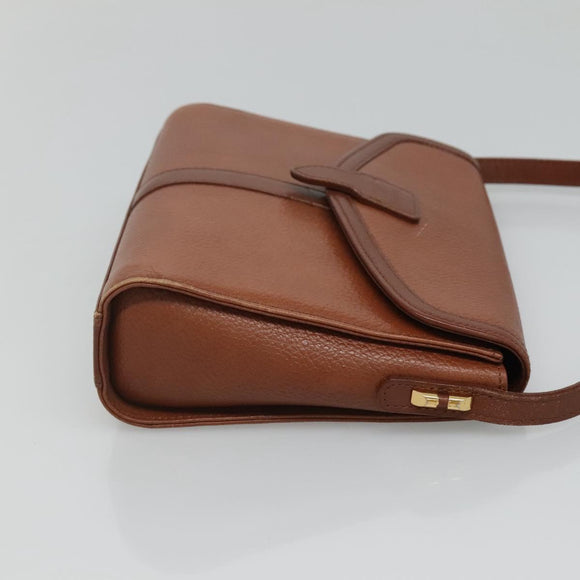 Burberrys Shoulder Bag Leather Brown Gold Auth BA1088