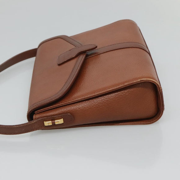 Burberrys Shoulder Bag Leather Brown Gold Auth BA1088