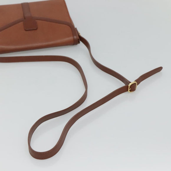 Burberrys Shoulder Bag Leather Brown Gold Auth BA1088