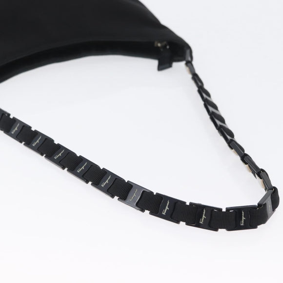 Salvatore Ferragamo Chain Vala Shoulder Bag Nylon Black Auth BA10885