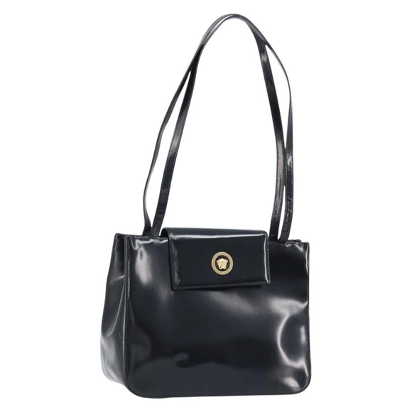 Gianni Versace Tote Bag Patent leather Black Gold Auth BA10900