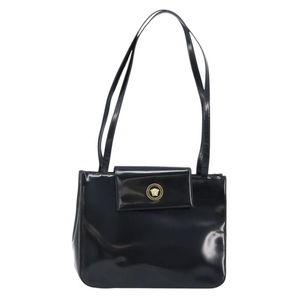 Gianni Versace Tote Bag Patent leather Black Gold Auth BA10900