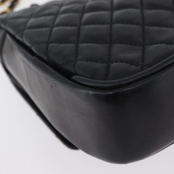 BALLY Chain Shoulder Bag Leather Black Gold Auth BA10906