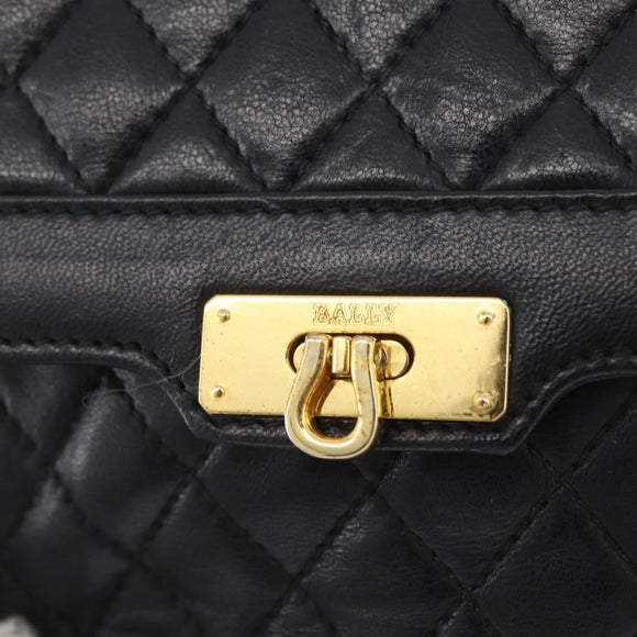 BALLY Chain Shoulder Bag Leather Black Gold Auth BA10906