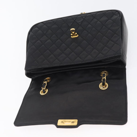 BALLY Chain Shoulder Bag Leather Black Gold Auth BA10906