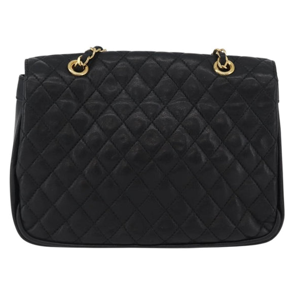 BALLY Chain Shoulder Bag Leather Black Gold Auth BA10906