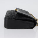 BALLY Chain Shoulder Bag Leather Black Gold Auth BA10906-3