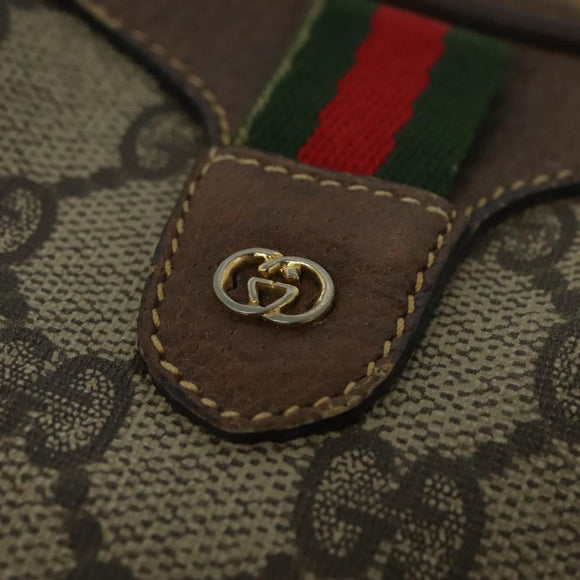 GUCCI GG Supreme Web Sherry Line Shoulder Bag PVC Leather Beige Gold Auth BA1092