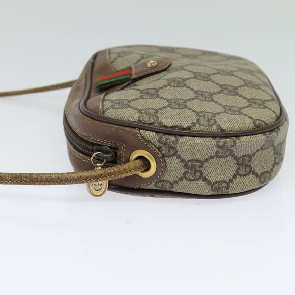 GUCCI GG Supreme Web Sherry Line Shoulder Bag PVC Leather Beige Gold Auth BA1092