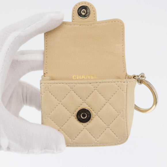 CHANEL Matelasse Pouch Lamsleer Beige Goud CC Auth BA10922