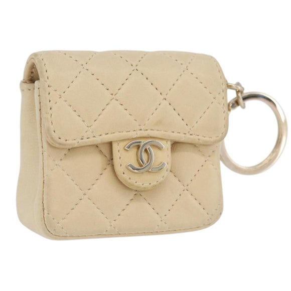 CHANEL Matelasse Pouch Lamsleer Beige Goud CC Auth BA10922