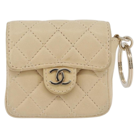 CHANEL Matelasse Pouch Lamsleer Beige Goud CC Auth BA10922