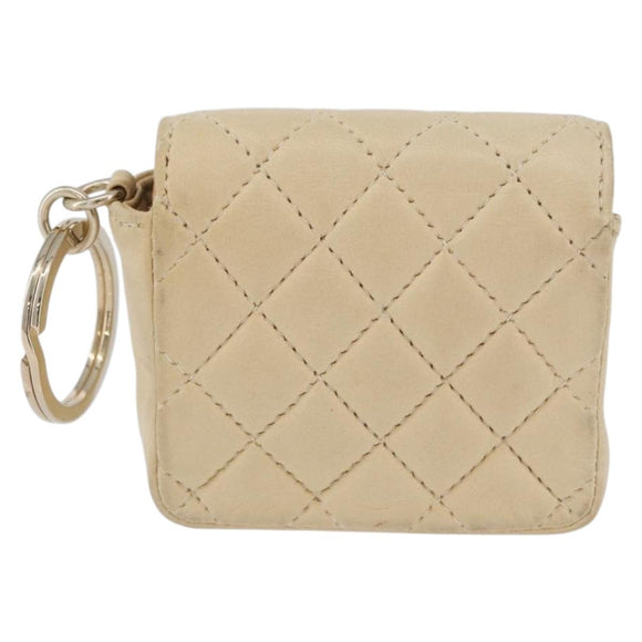 CHANEL Matelasse Pouch Lamsleer Beige Goud CC Auth BA10922