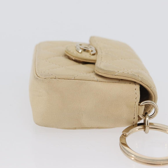 CHANEL Matelasse Pouch Lamsleer Beige Goud CC Auth BA10922
