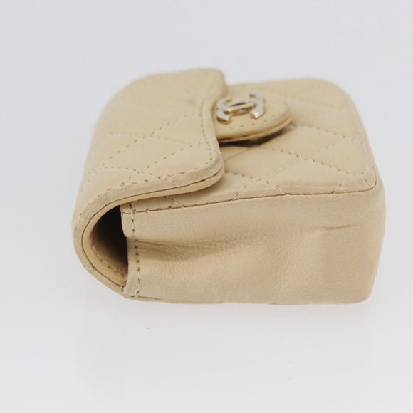 CHANEL Matelasse Pouch Lamsleer Beige Goud CC Auth BA10922