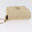 CHANEL Matelasse Pouch Lamsleer Beige Goud CC Auth BA10922-6