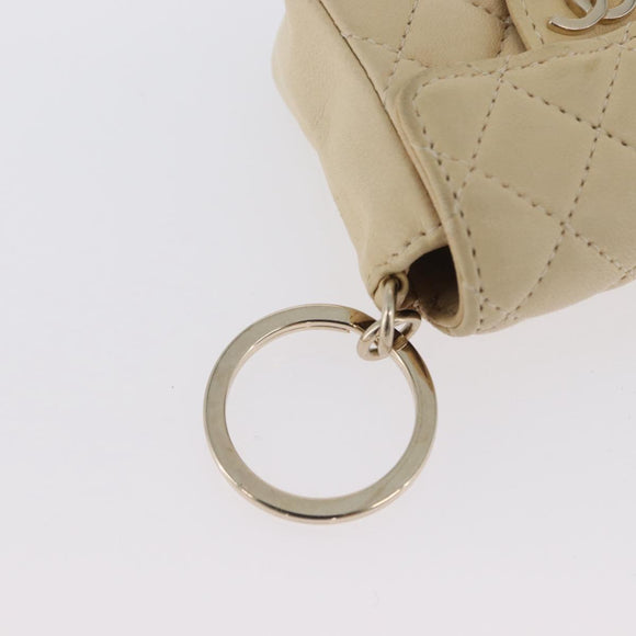 CHANEL Matelasse Pouch Lamsleer Beige Goud CC Auth BA10922