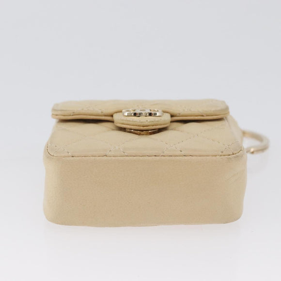 CHANEL Matelasse Pouch Lamsleer Beige Goud CC Auth BA10922