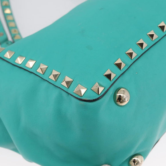 VALENTINO Rockstuds Handtasche Leder 2-Wege Grün Gold Auth BA10926