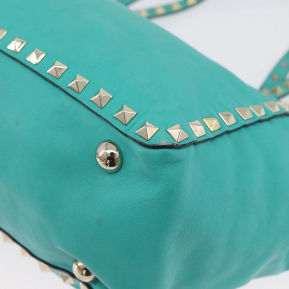 VALENTINO Rockstuds Handtasche Leder 2-Wege Grün Gold Auth BA10926