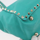 VALENTINO Rockstuds Handtasche Leder 2-Wege Grün Gold Auth BA10926-16
