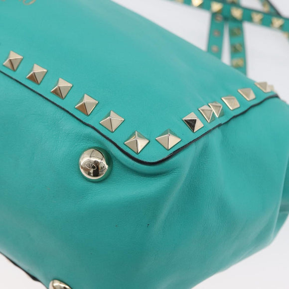 VALENTINO Rockstuds Handtasche Leder 2-Wege Grün Gold Auth BA10926