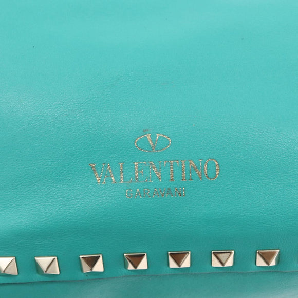 VALENTINO Rockstuds Handtasche Leder 2-Wege Grün Gold Auth BA10926