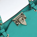 VALENTINO Rock Studs Hand Bag Leather 2way Green Gold Auth BA10926-19