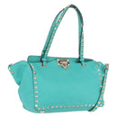 VALENTINO Rockstuds Handtasche Leder 2-Wege Grün Gold Auth BA10926-1