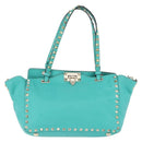 VALENTINO Rockstuds Handtasche Leder 2-Wege Grün Gold Auth BA10926-13