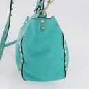 VALENTINO Rockstuds Handtasche Leder 2-Wege Grün Gold Auth BA10926-4
