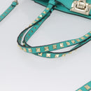 VALENTINO Rockstuds Handtasche Leder 2-Wege Grün Gold Auth BA10926-7