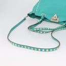 VALENTINO Rockstuds Handtasche Leder 2-Wege Grün Gold Auth BA10926-9