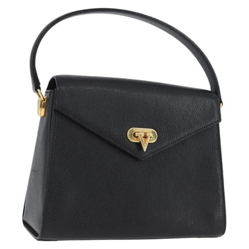 VALENTINO Hand Bag Leather Black Gold Auth BA10927
