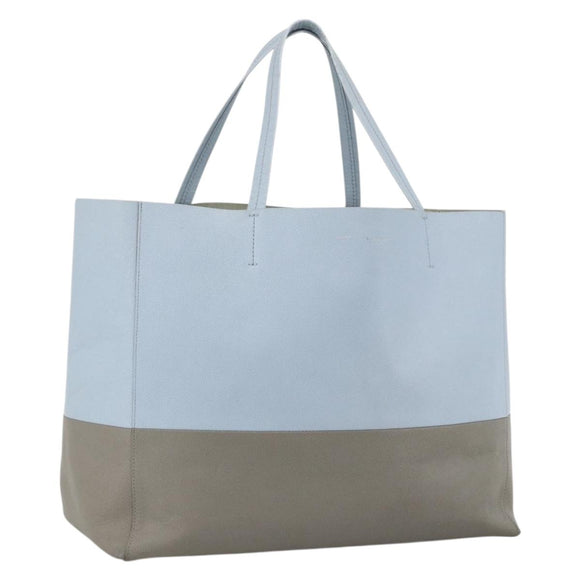 CELINE Horizontalkava Tote Bag Leather Light Blue Silver Auth BA10939
