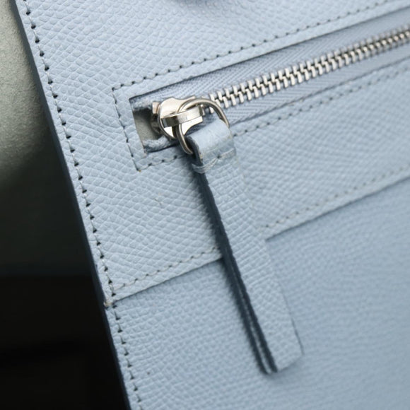CELINE Horizontalkava Tote Bag Leather Light Blue Silver Auth BA10939