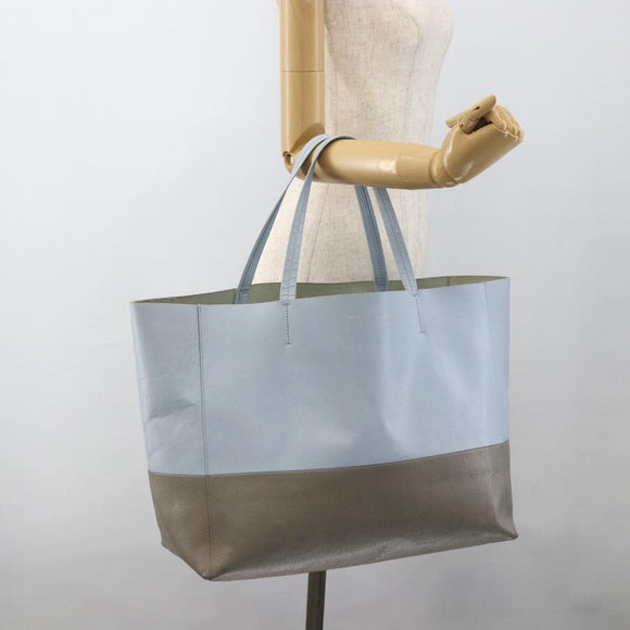 CELINE Horizontalkava Tote Bag Leather Light Blue Silver Auth BA10939