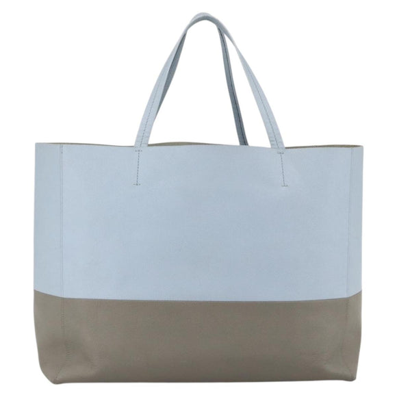 CELINE Horizontalkava Tote Bag Leather Light Blue Silver Auth BA10939