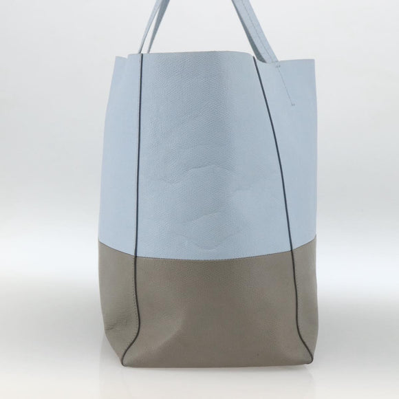 CELINE Horizontalkava Tote Bag Leather Light Blue Silver Auth BA10939