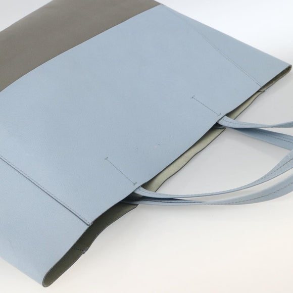 CELINE Horizontalkava Tote Bag Leather Light Blue Silver Auth BA10939