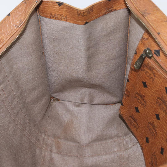 MCM Logogram Vicetos Tote Bag PVC Brown Gold Auth BA10940