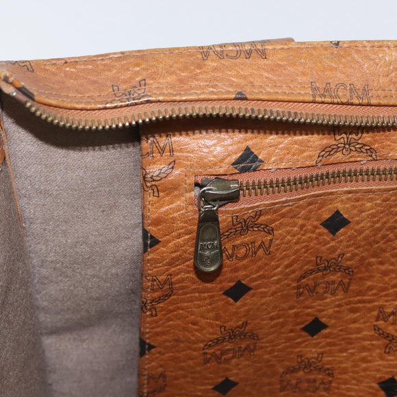 MCM Logogram Vicetos Tote Bag PVC Brown Gold Auth BA10940