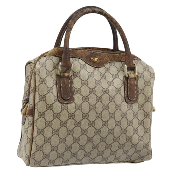 GUCCI GG Supreme Hand Bag PVC Beige Gold Auth BA10941