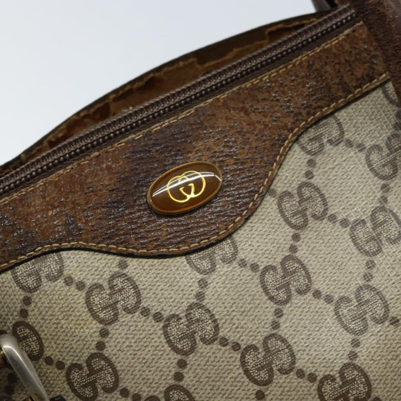 GUCCI GG Supreme Hand Bag PVC Beige Gold Auth BA10941