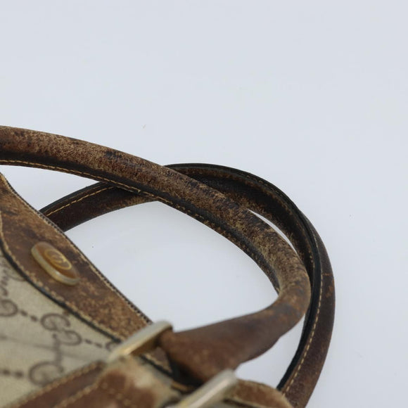 GUCCI GG Supreme Hand Bag PVC Beige Gold Auth BA10941