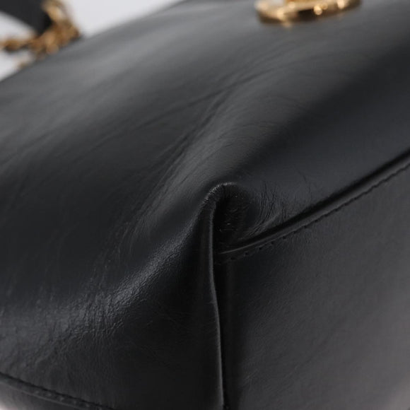 VERSACE Chain Tote Bag Leather Black Gold Auth BA10943