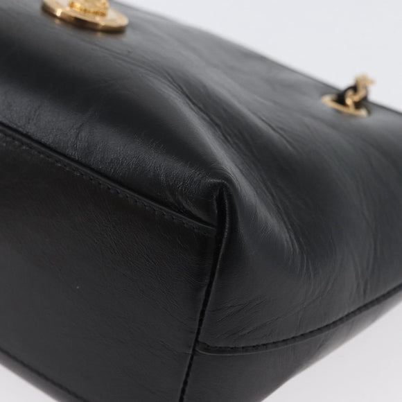 VERSACE Chain Tote Bag Leather Black Gold Auth BA10943