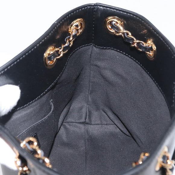 BOTTEGA VENETA Chain Tote Bag Leather Black Gold Auth BA10943