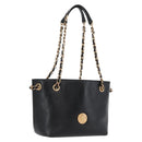 BOTTEGA VENETA Chain Tote Bag Leather Black Gold Auth BA10943-1